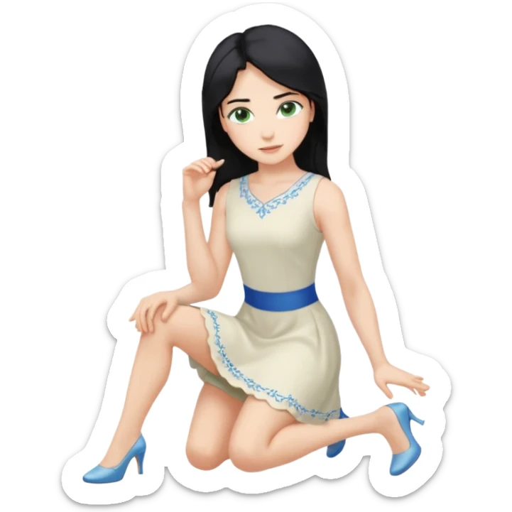 prince, upright, black Hair, blue eyes, garment,  woman, bending knee, white sleveless dress, blonde hair, green eyes, sticker