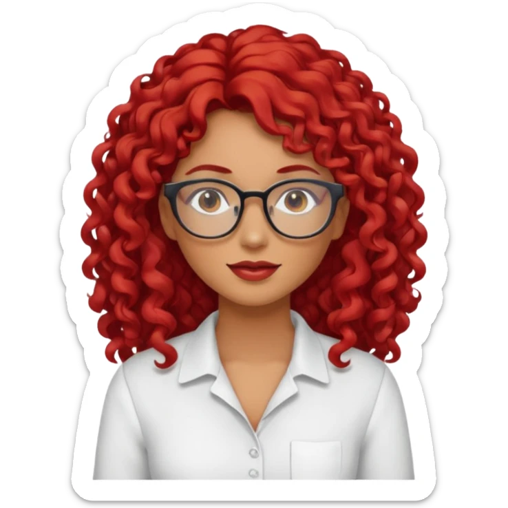 Rizada peli roja tono fuerte , trigueña , con lentes y Blusa blanco pelo largo  sticker