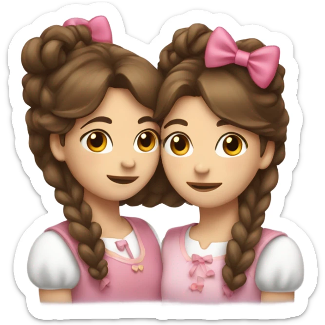 two girls hugging with bows if their hair, brown hair  sticker