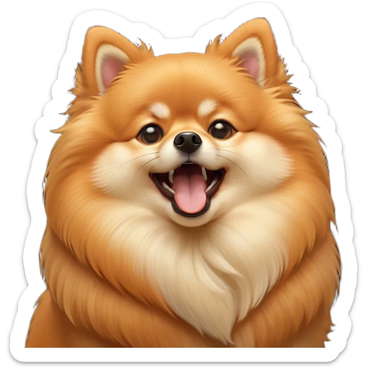 Cinematic Cute Yawning Orange Pomeranian Portrait Emoji, Head tilted slightly with a dramatic, wide-open yawn, showcasing a soft, fluffy orange Fur with a subtle shimmer, floppy ears slightly drooping, round brown eyes barely open in drowsy contentment, Simplified yet irresistibly adorable features, highly detailed, glowing with a soft, cozy glow, high shine, relaxed yet expressive, stylized with a touch of whimsy, bright and endearing, soft glowing outline, capturing the essence of a sleepy yet affectionate companion, so drowsy it feels like it could stretch right out of the screen and curl up for a nap! sticker