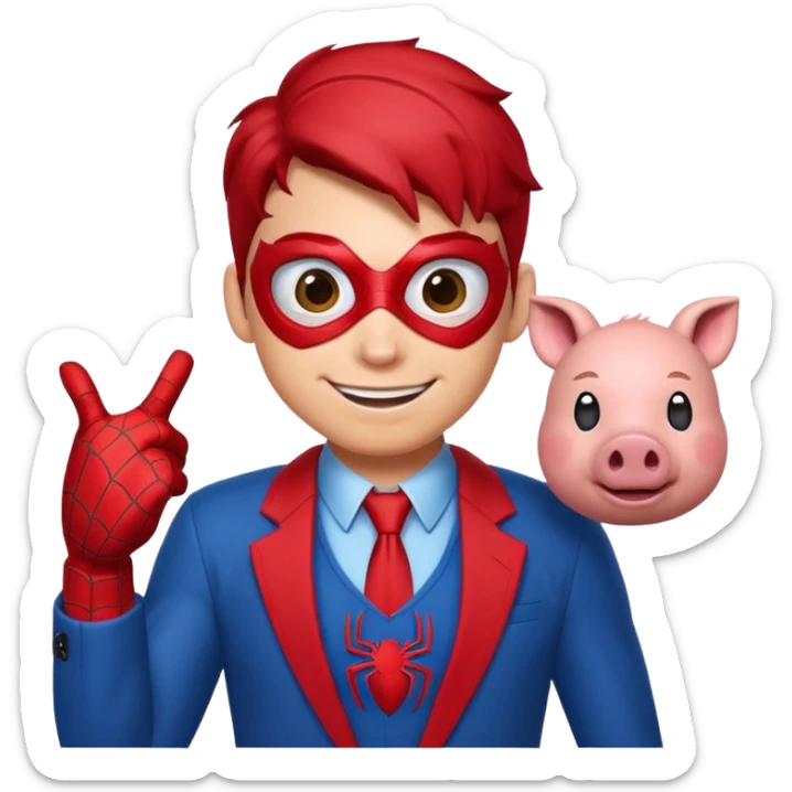 Cartoon Spiderman with a pig symbol replacing the spider logo, emoji style sticker