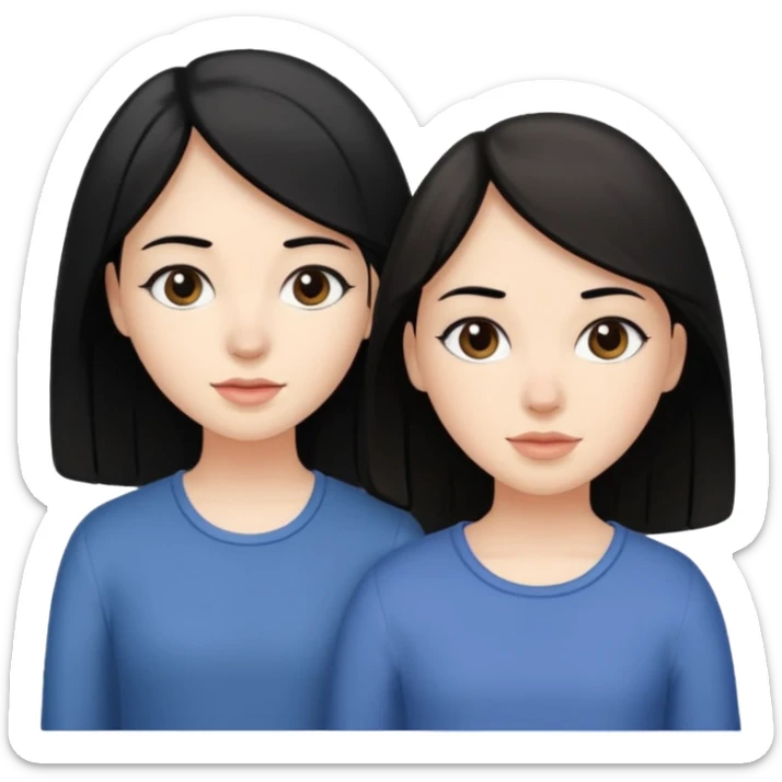 Two sisters one brunette one white with black hair one a little taller than the other.  sticker
