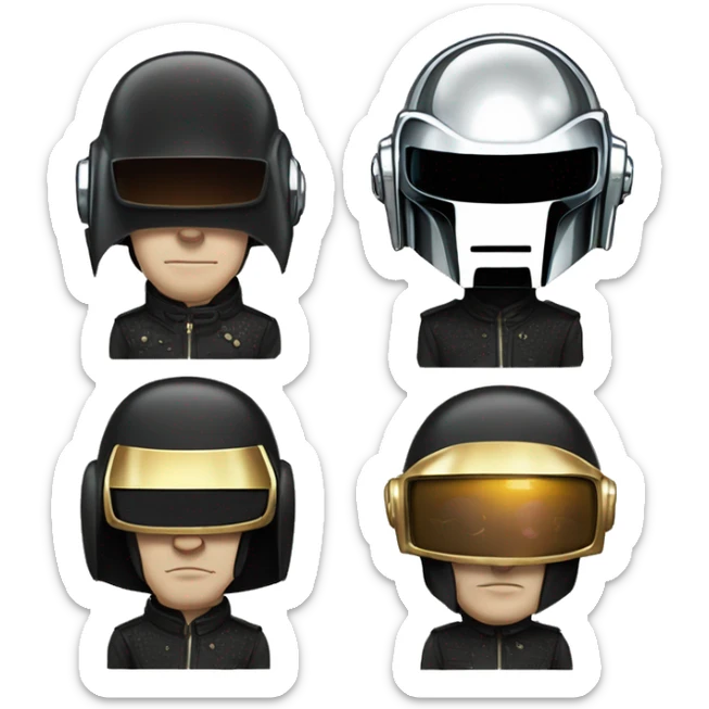 I'd love to see an artwork of Daft Punk, but with a twist. Could you create an illustration where their heads and helmets are shaped like beans? Think of their iconic look but with a fun, bean-themed design sticker