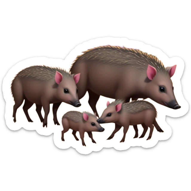 Circular picture of a javelina family foraging in the desert at sunset  sticker