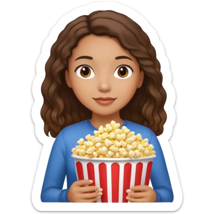 Une fille métisse avec les cheveux lisse qui ce détend avec des popocorn sticker