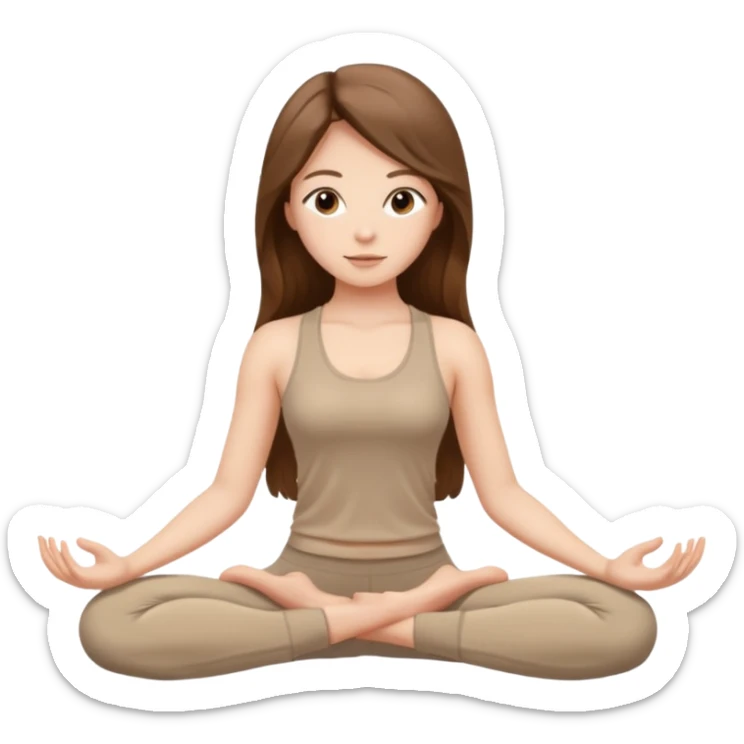 girl long brown hair yoga wearing beige sticker