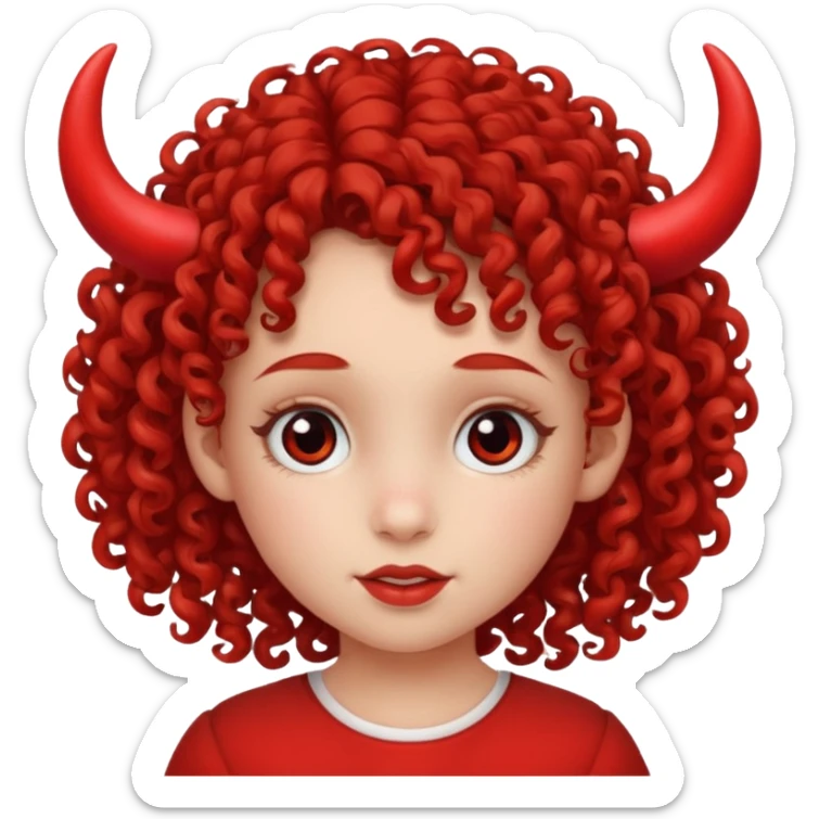 curly hair girl kid with small red horns sticker
