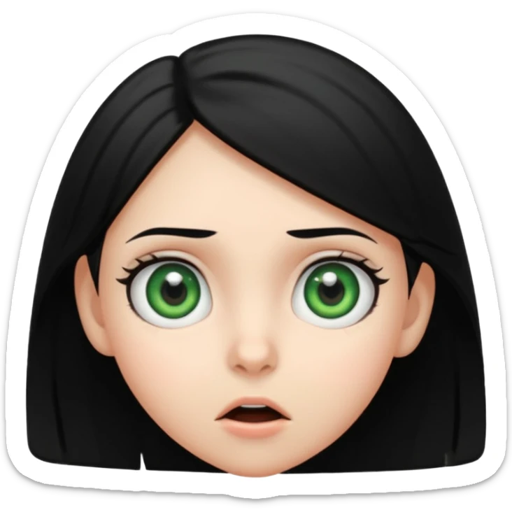 teenage girl with green eyes and black hair, surprised expression sticker