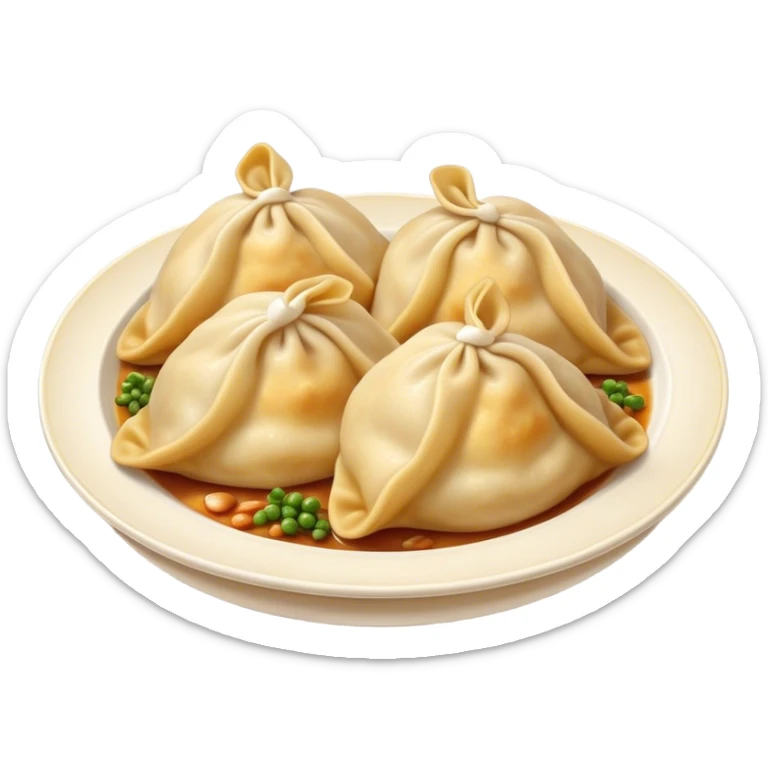 Cinematic Realistic Pierogi Dish Emoji, depicted as tender dumplings filled with savory ingredients rendered with lifelike textures and warm, inviting lighting. sticker
