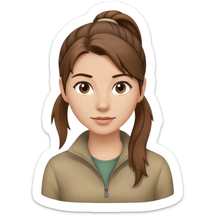 mujer piel clara. pelo castaño con una coleta de pelo recogido. ropa con tonos de color tierra sticker