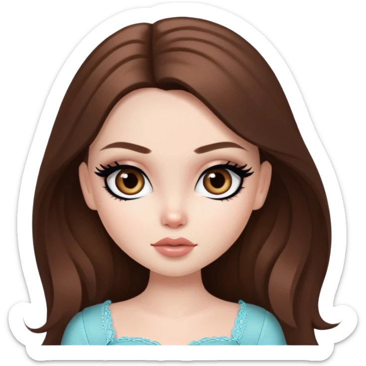 pretty bratz girl, long brown hair, brown eyes, black eyeliner, pale skin sticker