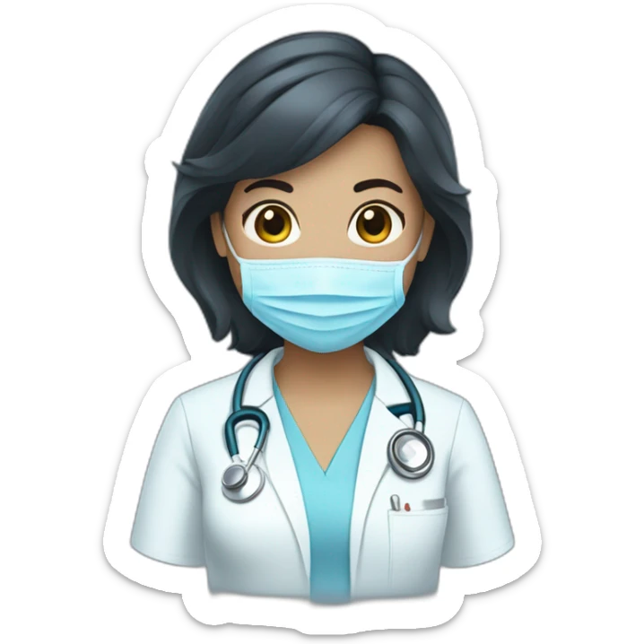 female black hair white Skin doctor in baby blue scrubs sticker