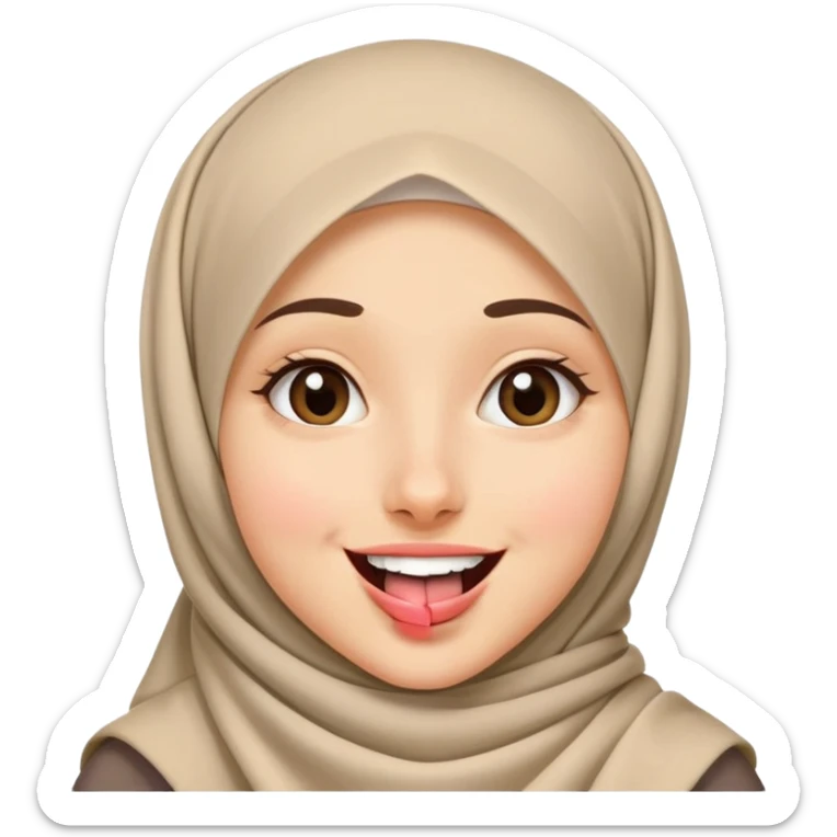 nữ, 15 tuổi, đội khăn hijab, tongue out, cười tươi, nhắm 1 mắt sticker