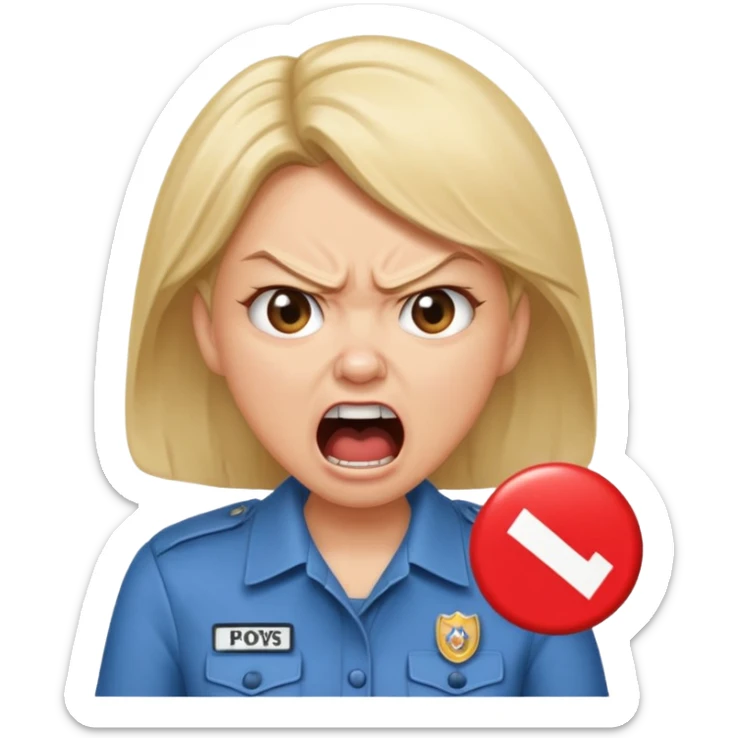 emojis.com a-karen-mom-yelling-at-somebody-that-wont-take-their-dog-out-and-is-showing-her-badge-but-its-fake sticker