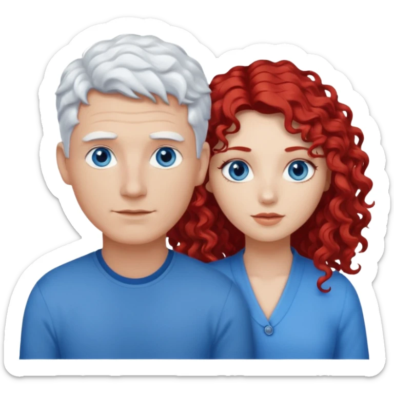 Homme cheveux blanc courts yeux bleu + femme rousse cheveux longs bouclés yeux bleu sticker