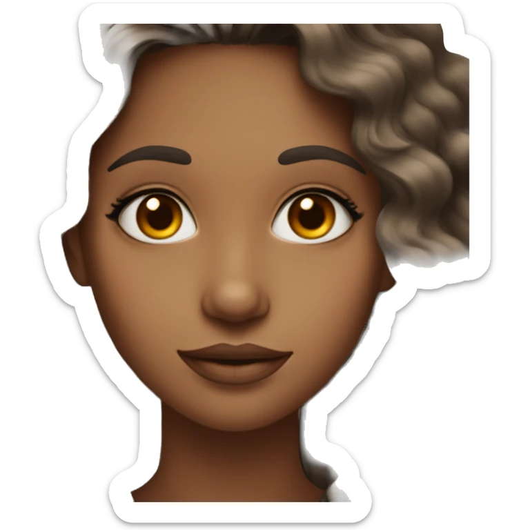 A girl with wavy hair brown eyes and to have make up sticker