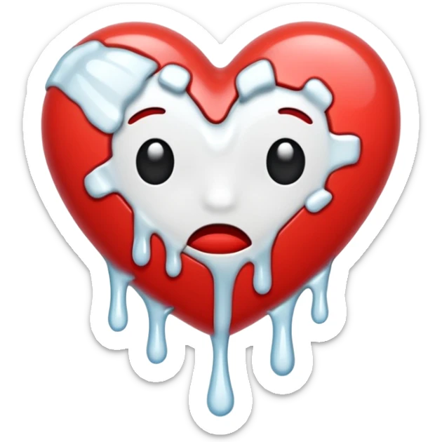 The broken heart emoji in white with sticky white liquid Ozzing out of it sticker