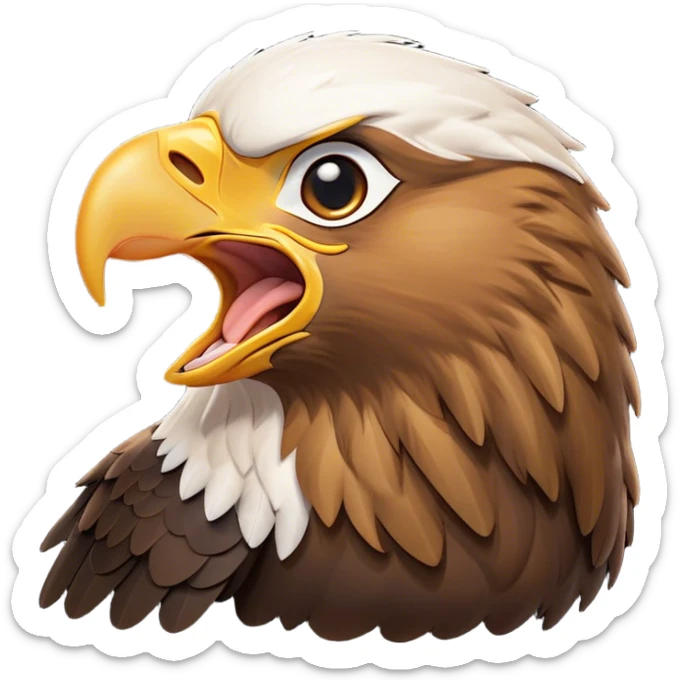 Cinematic Cute Yawning Golden Eagle Portrait Emoji, Head tilted slightly with a dramatic, wide-open yawn, showcasing a robust, majestic form with softly drooping feathers and sleepy, half-closed eyes, Simplified yet irresistibly adorable features, highly detailed, glowing with a soft, cozy amber glow, high shine, relaxed yet expressive, stylized with a dash of whimsical aerial charm, soft glowing outline, capturing the essence of a drowsy yet affectionate golden eagle that appears ready to stretch out for a nap! sticker