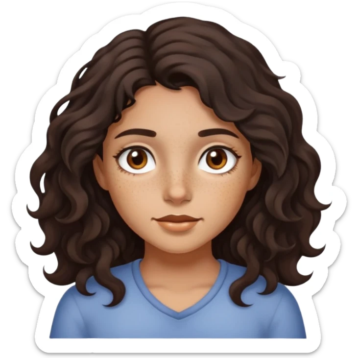 Girl with dark wavy hair brown eyes freckles medium skin color sticker
