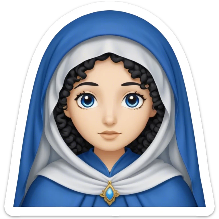 Mujer hebrea con ojos negros, manto azul y pelo largo negro rizado y con la cabeza tapada con un velo y la cara de raza blanca sticker