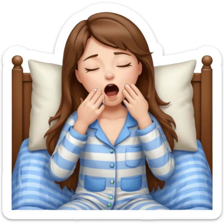 sleepy brown hair girl yawning in her pjs sticker