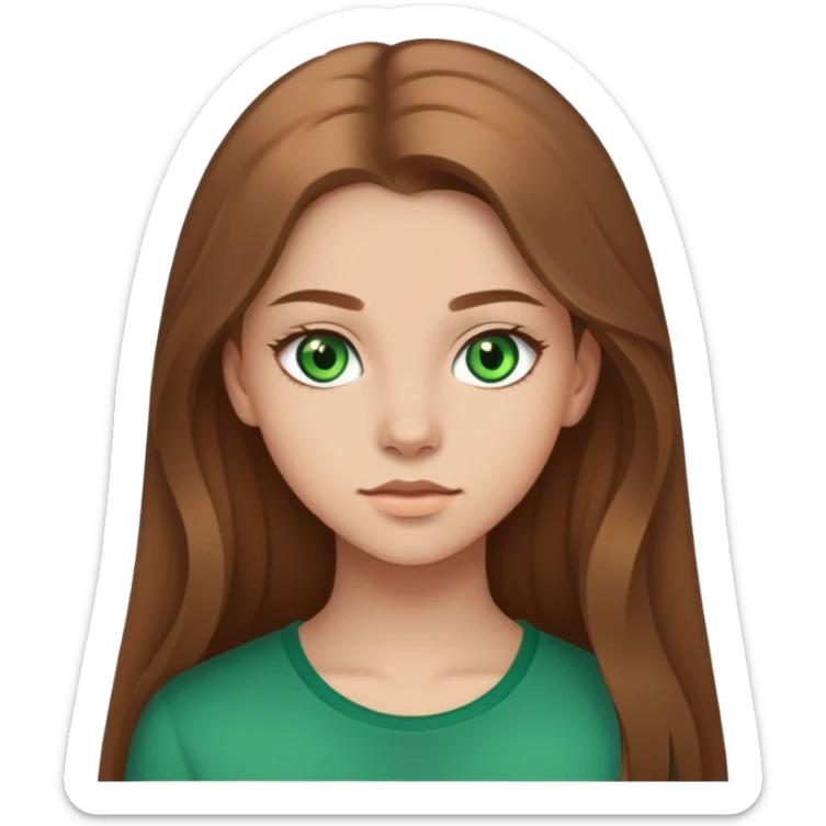 17-year-old girl with green eyes, light skin tone, long brown hair sticker