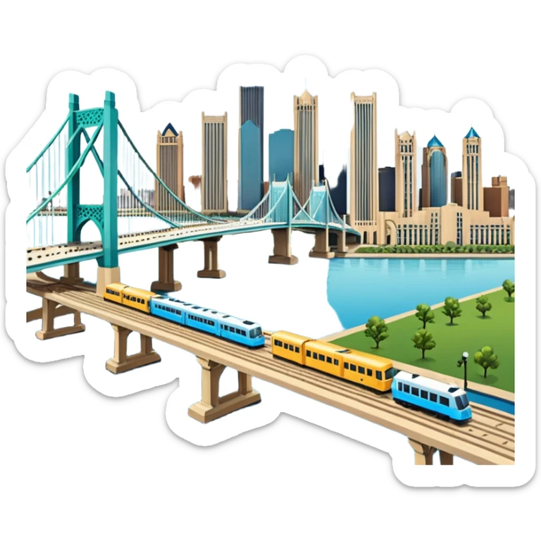 cinematic realistic emoji of Detroit with wide city view featuring iconic landmarks Renaissance Center Spirit of Detroit Detroit Riverwalk Ambassador Bridge lifelike detail accurate colors bright daytime lighting no sky no clouds transparent background sticker