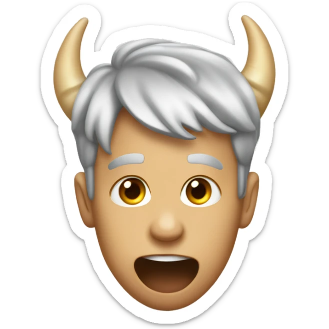 man sticking out tongue with sign of the horns underneath sticker