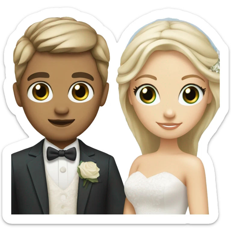 bride green eyes brown hair and groom blue eyes blonde hair  sticker