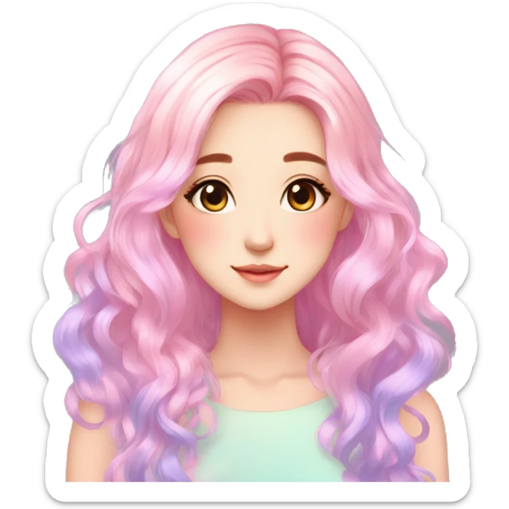 Gorgeous Beautiful Blushing Petite Colorful-Shiny-Pastel-Fairy-Soarkle-Anime-Girl with beautiful gradient pastel hair aesthetic sticker