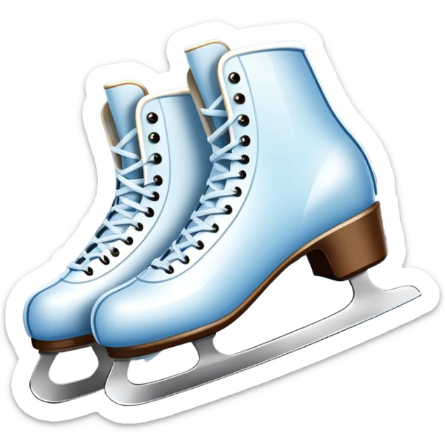 An icon showing a pair of elegant ice skates gliding across a smooth, frozen rink with snowflakes in the air. In the background, twinkling lights, winter trees, and cheering spectators create a festive atmosphere. Transparent background highlights the grace and charm of ice skating. sticker