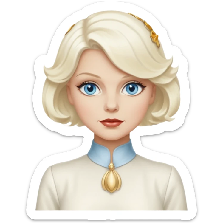 Jean Harlow with blue eyes, platinum blonde hair, ivory outfit sticker