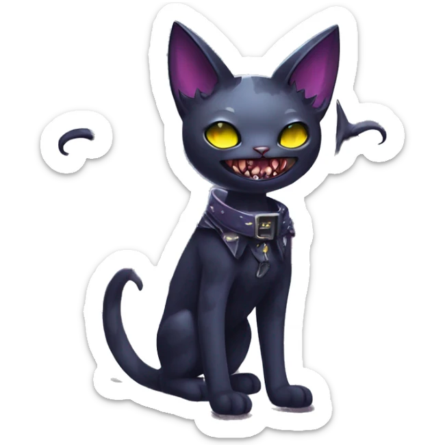  cool edgy kawaii ethereal dark-punk-themed animal vampiric cat-hybrid Fakemon with fangs and bat-wing-ears with a collar full body sticker