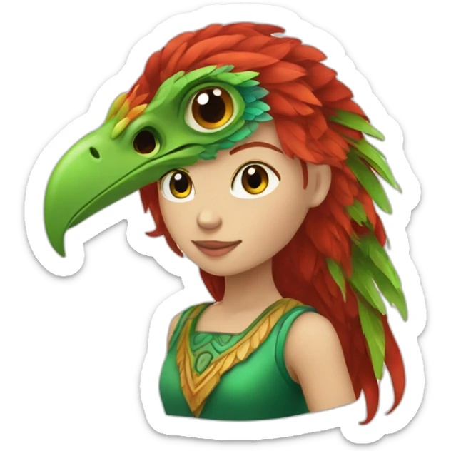 quetzalcuoatl red head, green eye, white skin girl sticker