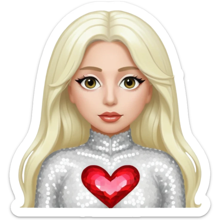 Lady Gaga with long platinum blonde hair, white sequin outfit sticker