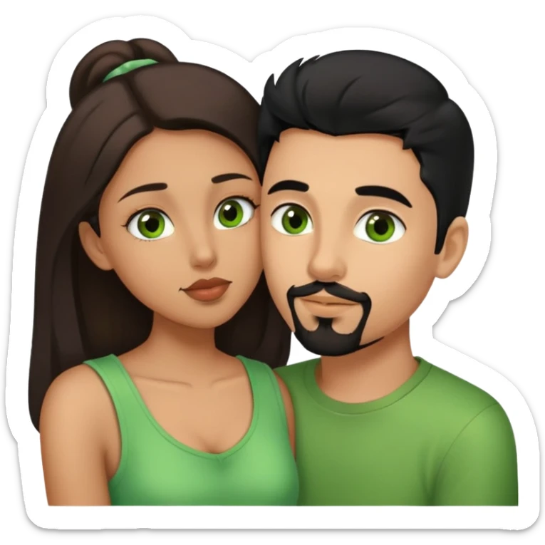 Boy with goatee￼ and black hair brown eyes kinda tan kissing girl brown hair green eyes a little tan sticker