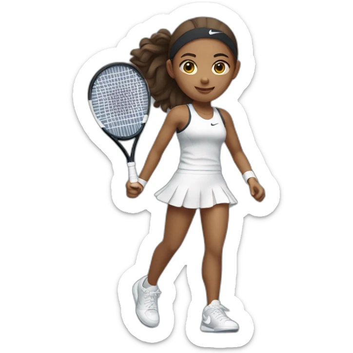 cute tennis female player wearing nike with black racquet sticker
