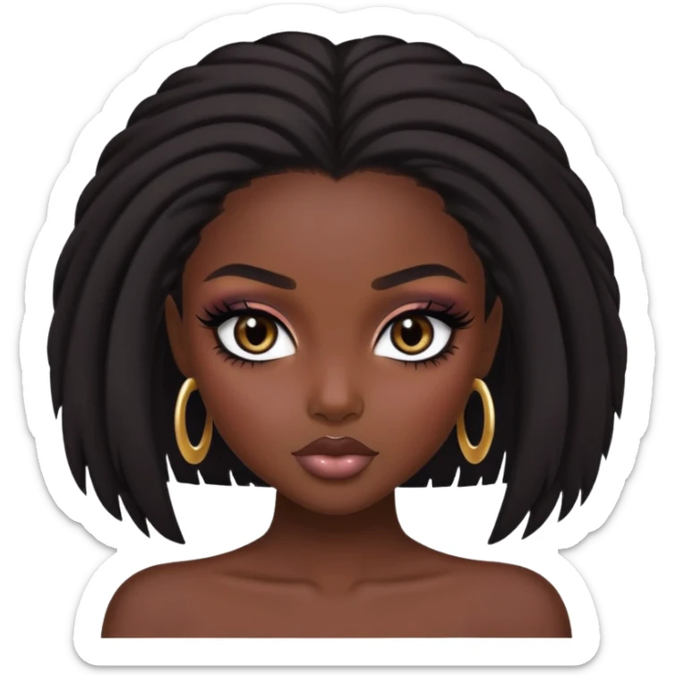 african beauty, dark black people hair, pretty eyes, pretty makeup, pretty bratz baddie sticker