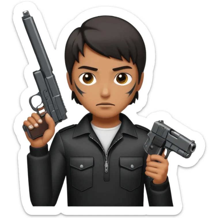 Quiero una carita fachera con una pistola automática en la mano sticker