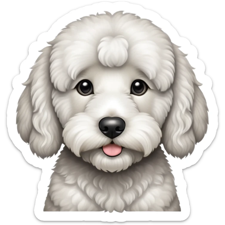 black goldendoodle with white chest, a little bit of white on the nose and white paws sticker