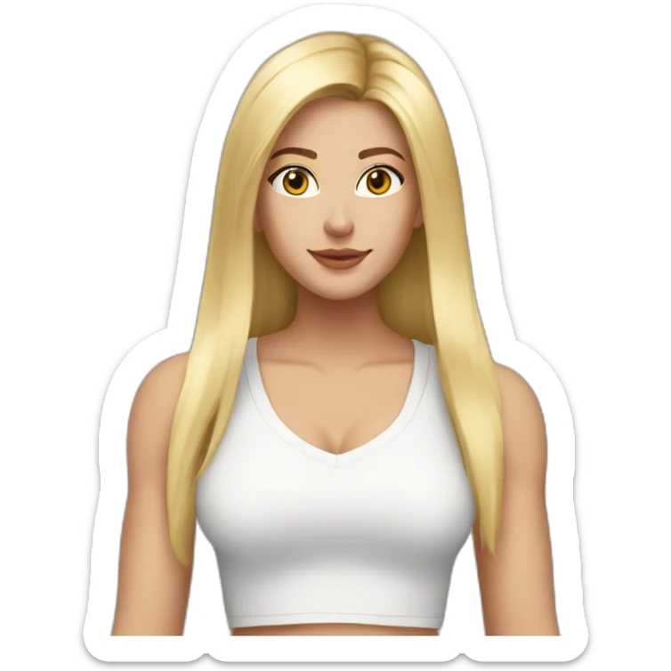 caucasian blonde, long straight hair, white deep v-neck crop tanktop sticker
