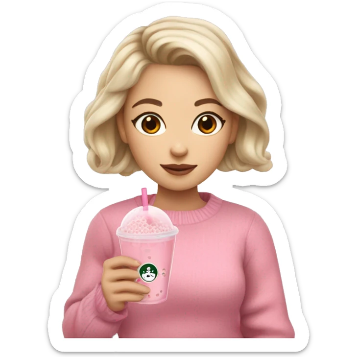 White-skinned Girl in a pink sweater holding a glass of bubble tea in her hand sticker