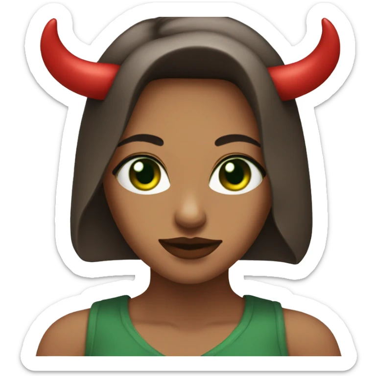 Woman with brown hear green eyes red lips with horns on the head sticker