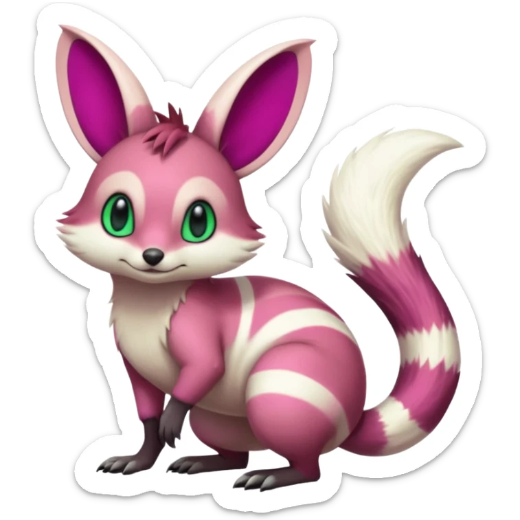 Green-Magenta-gradients Minccino-Emolga-Numbat-Sergal-fusion-hybrid-animal-creature, full body sticker