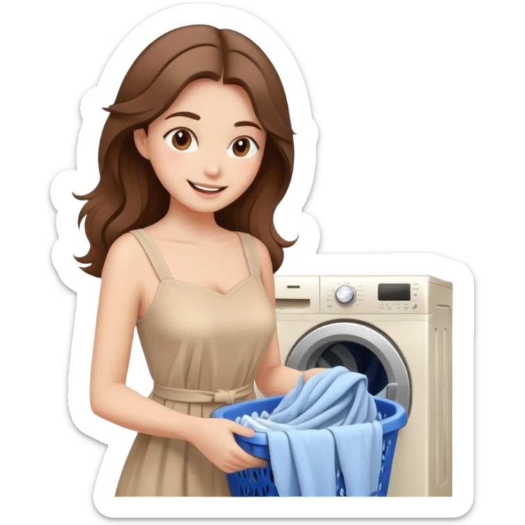  happy elegant beautiful girl flowy brown hair that is more valuable then corals doing laundry beige  sticker