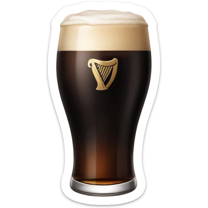 a pint of Guinness beer, dark stout in a classic pint glass with creamy head sticker