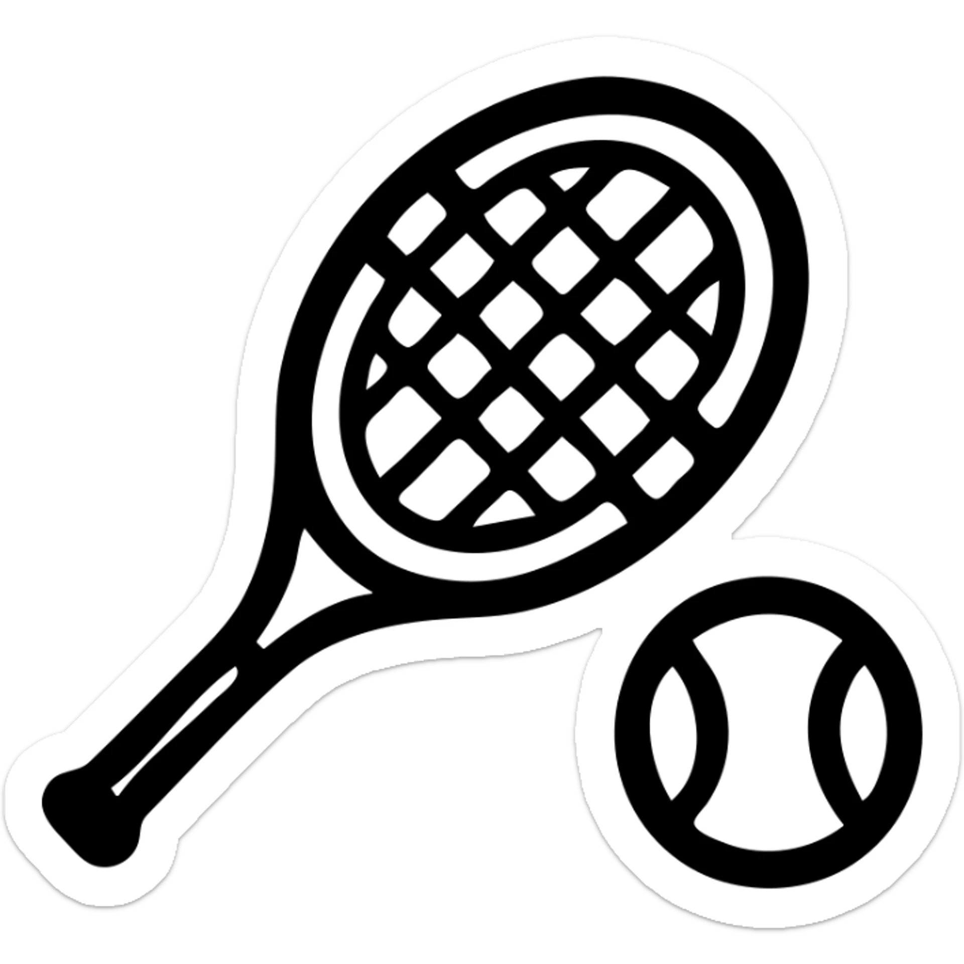 tennis icon, minimal outline, focus on tennis racket and ball, no fill sticker