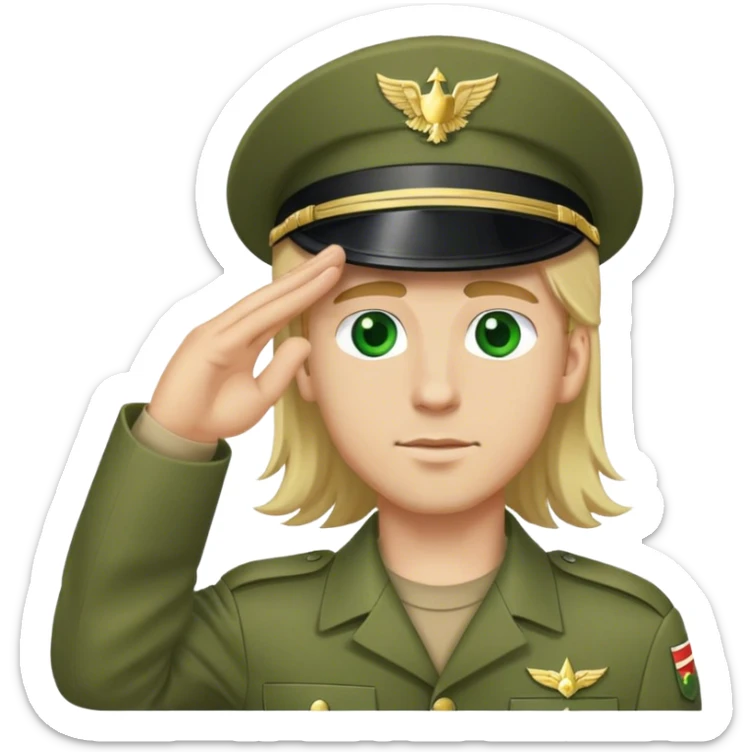 male Soldier saluting long blonde hair green eyes sticker