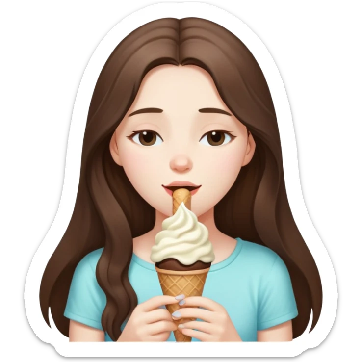 beautiful pale brunette girl with long hair enjoying an ice cream eyes closed sticker
