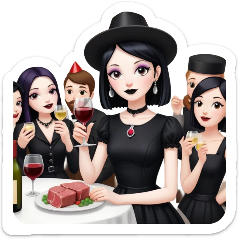 goth artists enjoying wine Party at a french SPAM meat cafe LANDSCAPE  sticker